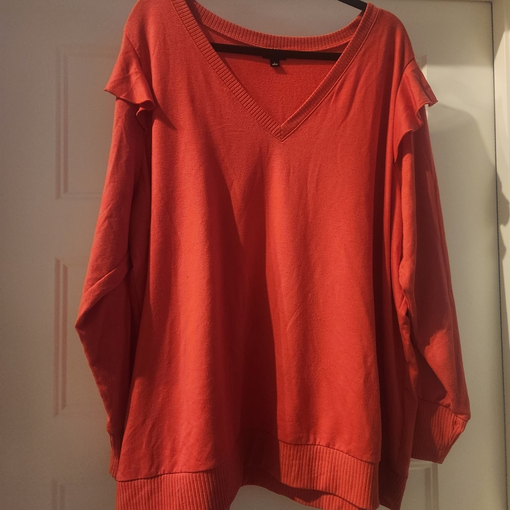 Vibrant Coral V-Neck Sweatshirt